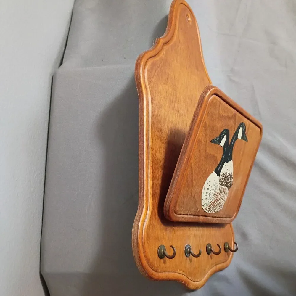 Vintage Wall Mount Mail Letter Holder Key Wood  Hand Painted Geese Countrycore
